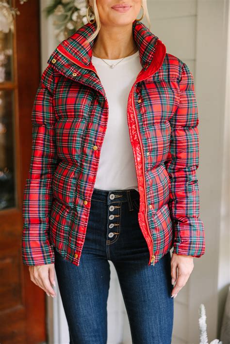 Tartan Puffer Jacket .